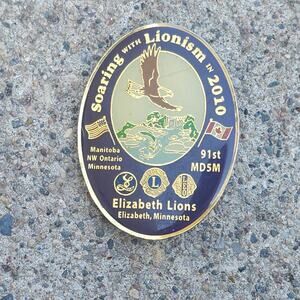 2010 Lions Club Elizabeth MN 91st MD5M Soaring Lionism Eagle Enamel Oval Pinback